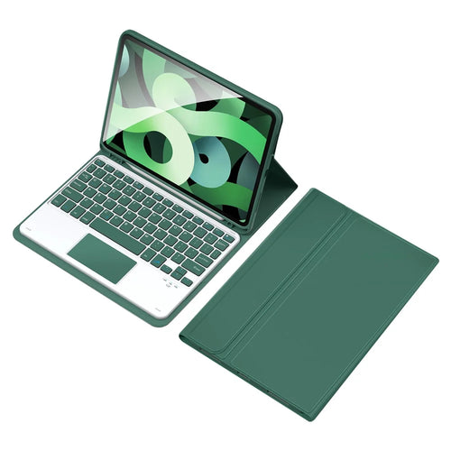 TP-1099 For iPad (2025) / 10.9 (2022) Bluetooth-Compatible Keyboard Case with Touchpad PU Leather Case - Midnight Green - 1