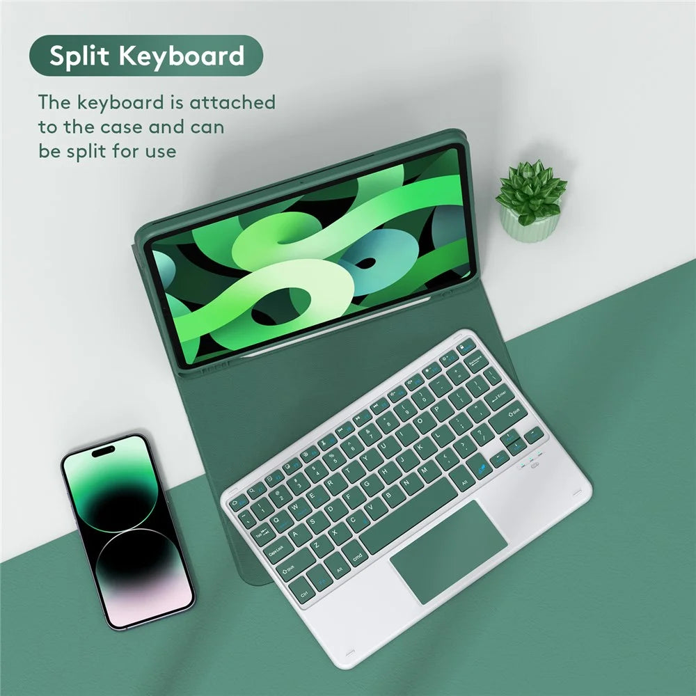 TP-1099 For iPad (2025) / 10.9 (2022) Bluetooth-Compatible Keyboard Case with Touchpad PU Leather Case - Midnight Green - 3