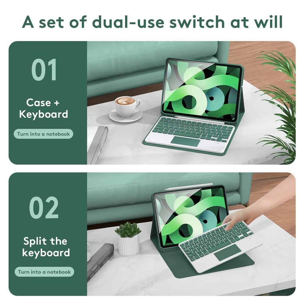 TP-1099 For iPad (2025) / 10.9 (2022) Bluetooth-Compatible Keyboard Case with Touchpad PU Leather Case - Midnight Green - 5