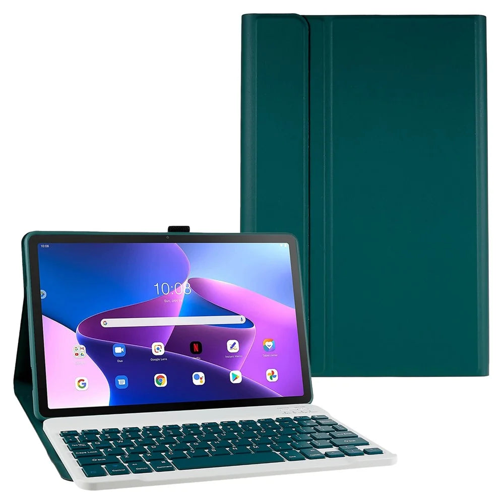 For Lenovo Tab M10 Plus (3rd Gen) / Xiaoxin Pad 2022 10.6 inch PU Leather Shockproof Tablet Case Stand Anti-scratch Cover with Bluetooth-compatible Keyboard - Midnight Green - 1