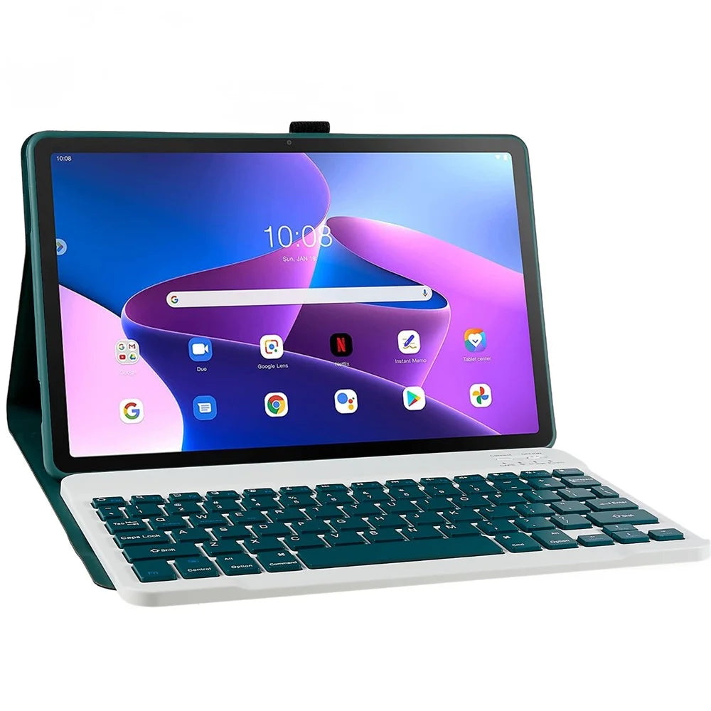 For Lenovo Tab M10 Plus (3rd Gen) / Xiaoxin Pad 2022 10.6 inch PU Leather Shockproof Tablet Case Stand Anti-scratch Cover with Bluetooth-compatible Keyboard - Midnight Green - 2