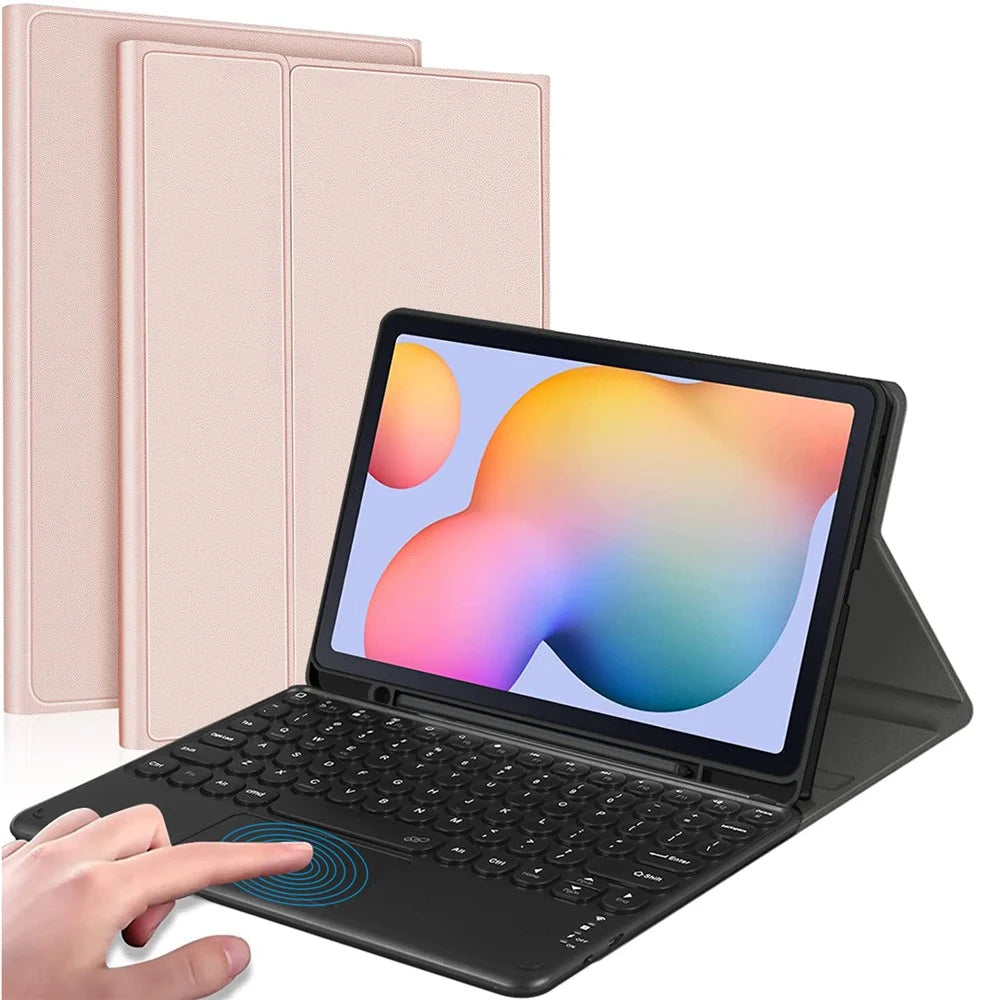 For Samsung Galaxy Tab S6 Lite (2024) / S6 Lite (2022) / S6 Lite (2020) Bluetooth-compatible Keyboard with Touchpad, PU Leather Cover with Pen Holder - Pink - 1