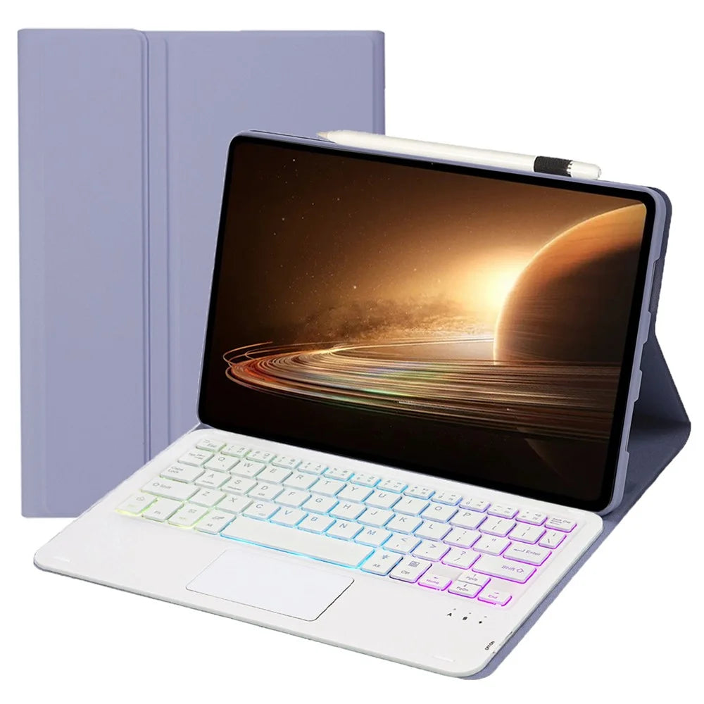 OP13-AS For Oppo Pad 2 Tablet Case with Detachable Touchpad Backlit Keyboard Folio Tablet Cover - Purple - 1