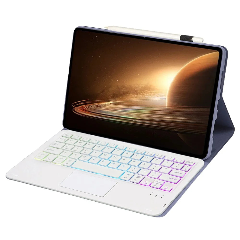 OP13-AS For Oppo Pad 2 Tablet Case with Detachable Touchpad Backlit Keyboard Folio Tablet Cover - Purple - 3
