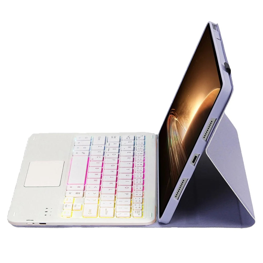 OP13-AS For Oppo Pad 2 Tablet Case with Detachable Touchpad Backlit Keyboard Folio Tablet Cover - Purple - 4