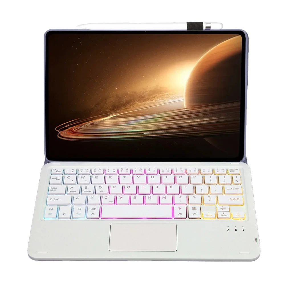 OP13-AS For Oppo Pad 2 Tablet Case with Detachable Touchpad Backlit Keyboard Folio Tablet Cover - Purple - 5