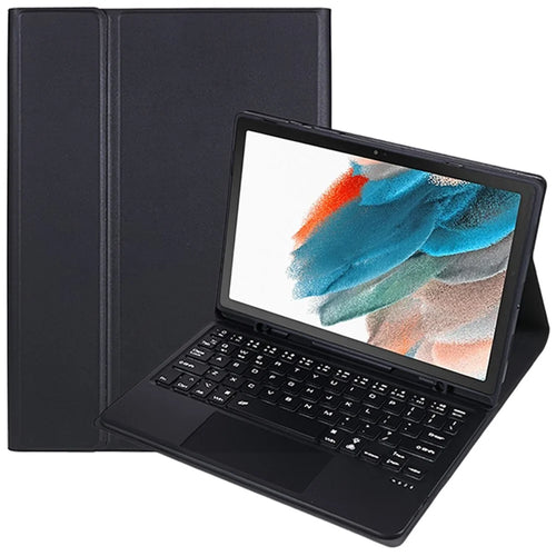 SK-X205D PU Leather Tablet Case for Samsung Galaxy Tab A8 10.5 (2022) (SM-X200 / X205 / X207) Stand Flip Cover with Backlit Touchpad Keyboard - Black - 1