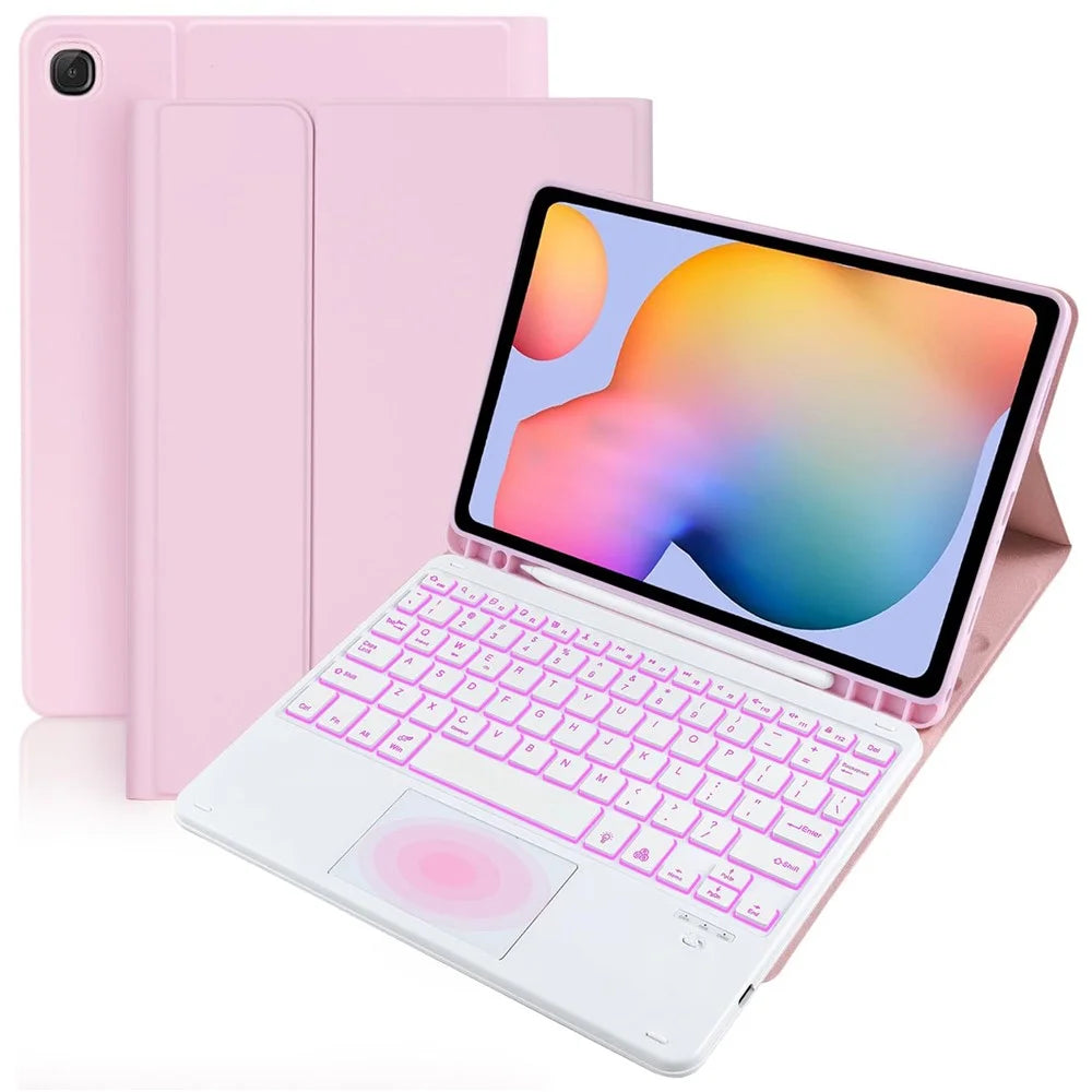 SK-P610D For Samsung Galaxy Tab S6 Lite (2024) / (2022) P613 / P619 / (2020) P610 / P615 Leather Cover with Backlit Keyboard - Pink - 1
