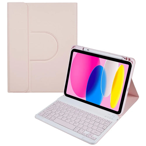 SK-2010 For iPad (2025) / 10.9 (2022) Tablet Case PU Leather Stand Folio Cover with Wireless Detachable Keyboard - Pink - 1
