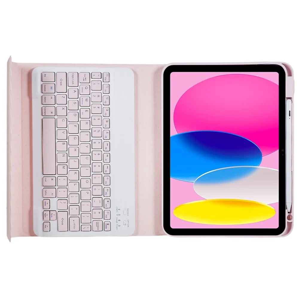 SK-2010 For iPad (2025) / 10.9 (2022) Tablet Case PU Leather Stand Folio Cover with Wireless Detachable Keyboard - Pink - 5