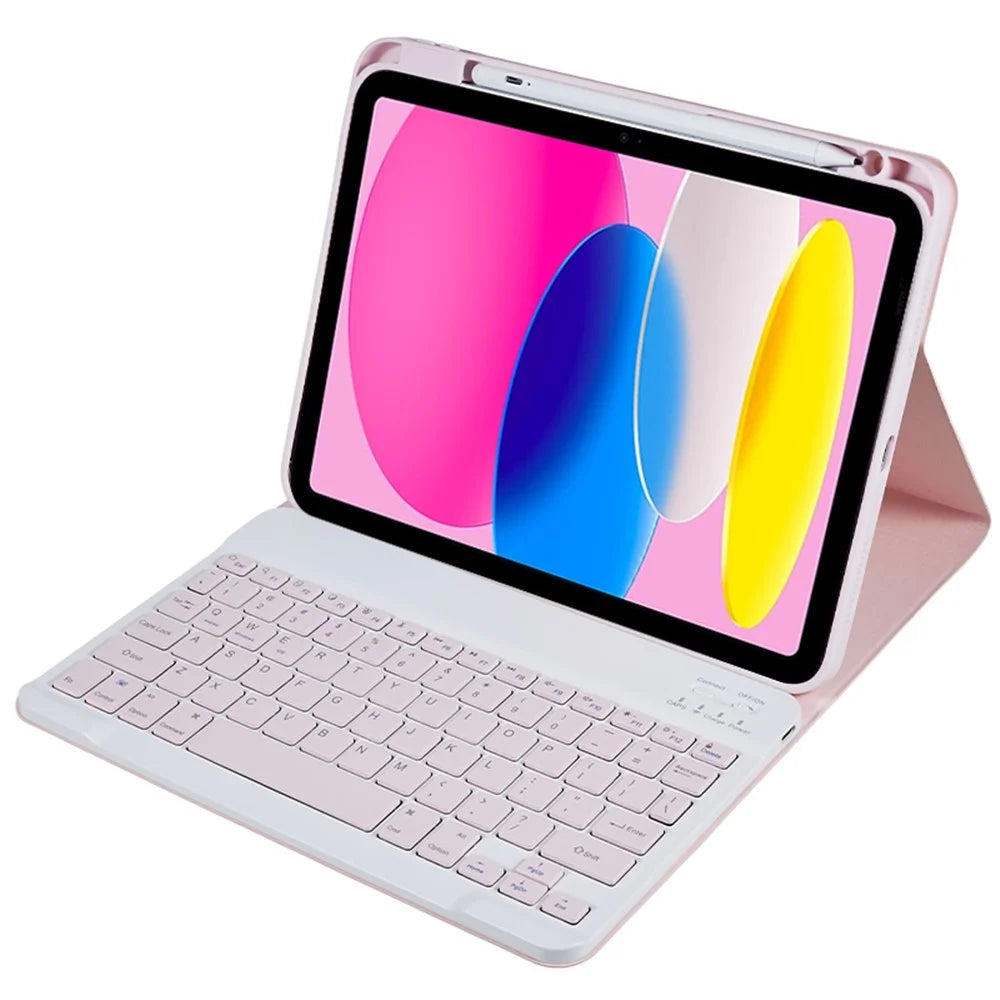 SK-2010 For iPad (2025) / 10.9 (2022) Tablet Case PU Leather Stand Folio Cover with Wireless Detachable Keyboard - Pink - 6