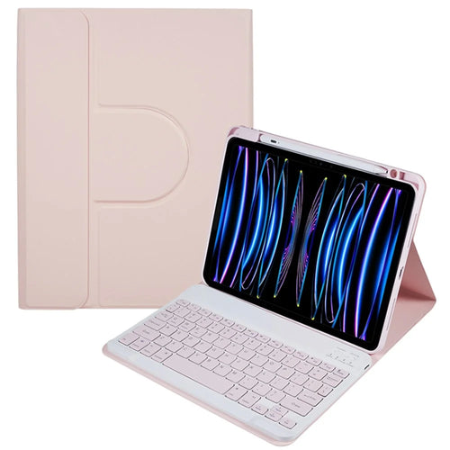 SK-2011 Stand Tablet Case For iPad Pro 11 (2018) / (2020) / (2021) / (2022) PU Leather Cover with Detachable Wireless Bluetooth-compatible Keyboard - Pink - 1