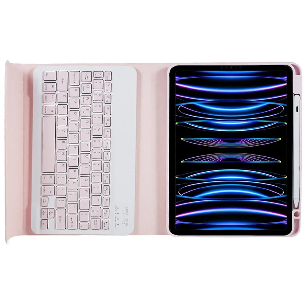 SK-2011 Stand Tablet Case For iPad Pro 11 (2018) / (2020) / (2021) / (2022) PU Leather Cover with Detachable Wireless Bluetooth-compatible Keyboard - Pink - 5