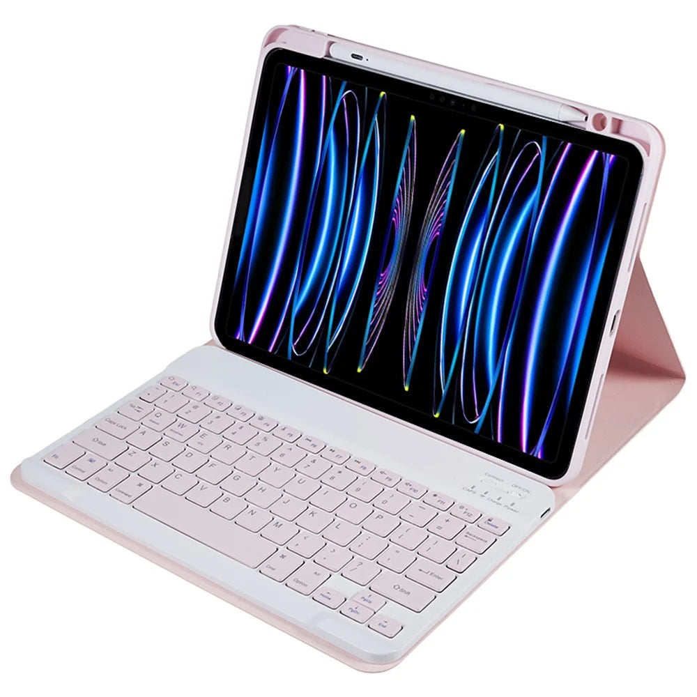 SK-2011 Stand Tablet Case For iPad Pro 11 (2018) / (2020) / (2021) / (2022) PU Leather Cover with Detachable Wireless Bluetooth-compatible Keyboard - Pink - 6