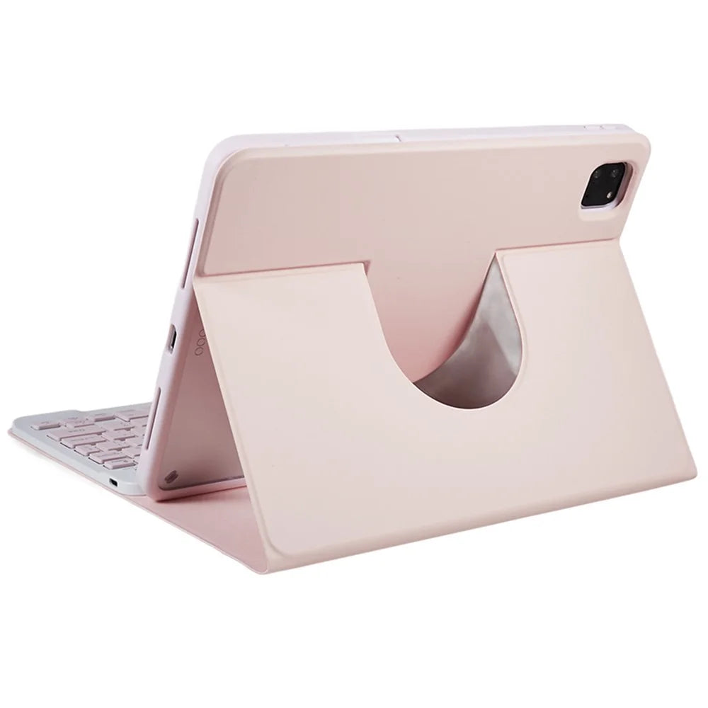 SK-2011 Stand Tablet Case For iPad Pro 11 (2018) / (2020) / (2021) / (2022) PU Leather Cover with Detachable Wireless Bluetooth-compatible Keyboard - Pink - 7