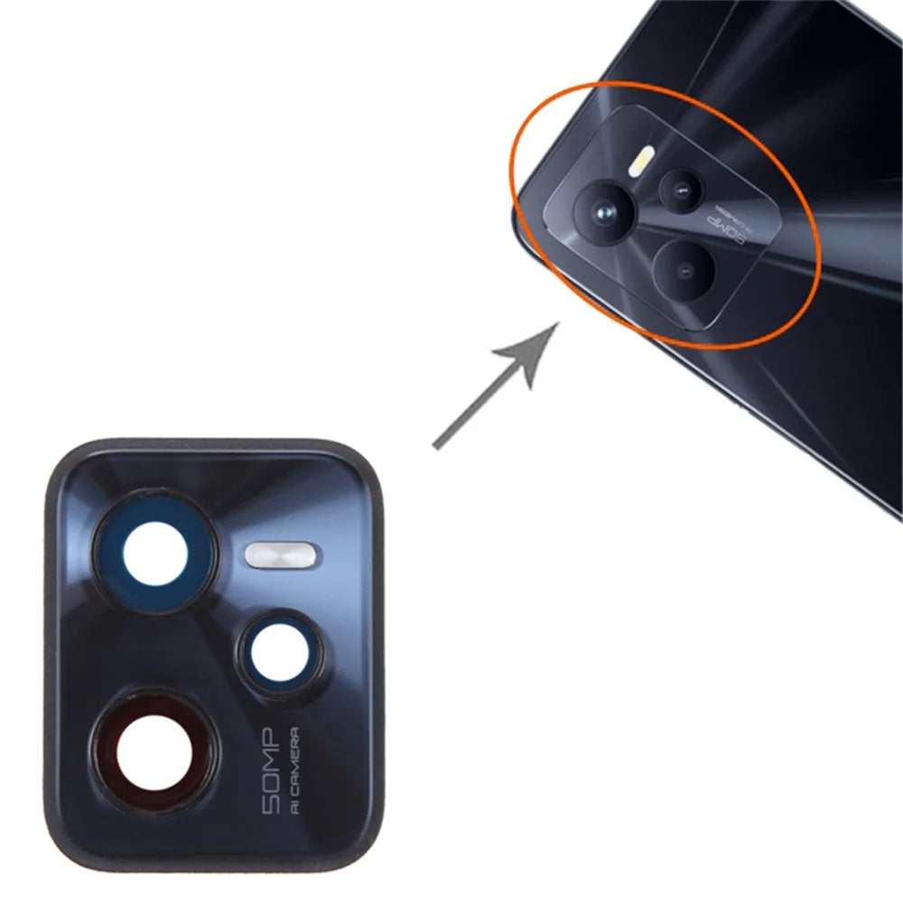 For Realme C35 4G OEM Back Camera Lens Holder Cover with Glass Part (without Logo) - Black - 3