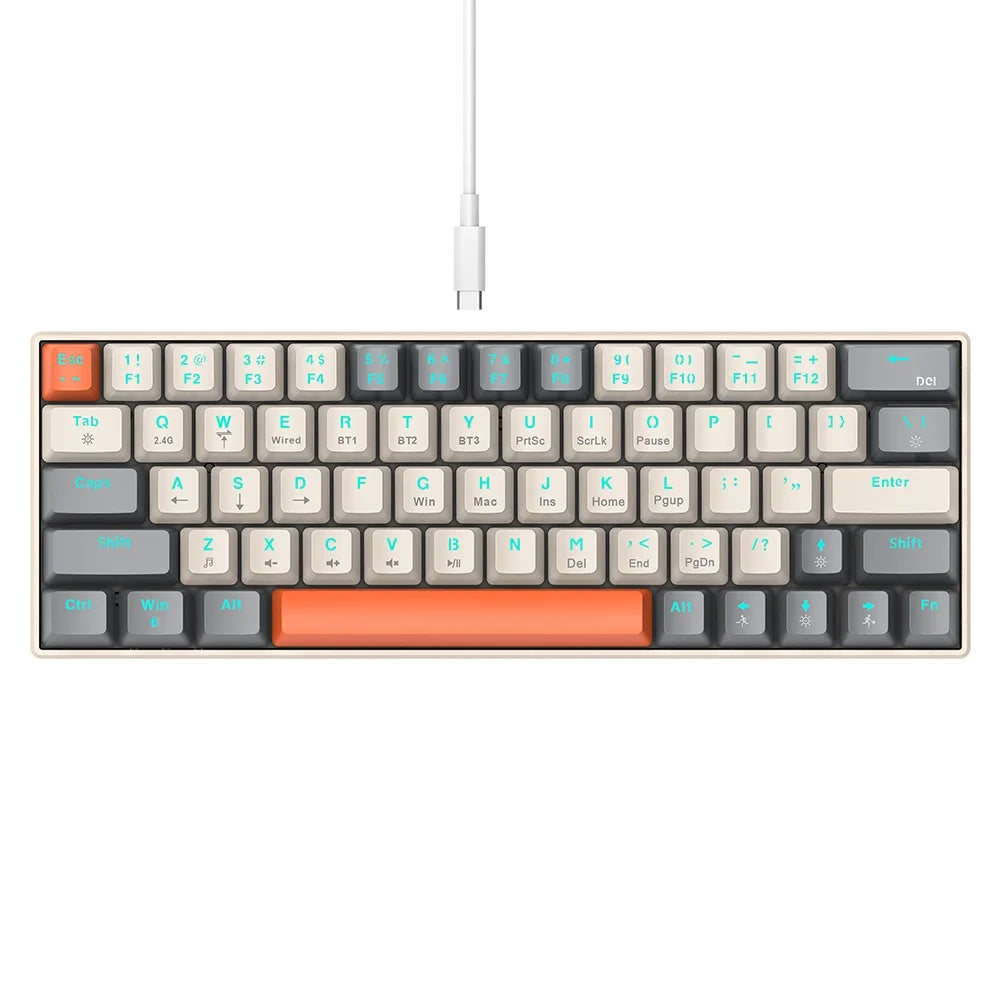 T-WOLF T30 Mechanical Keyboard Wired + Wireless + Bluetooth-compatible 3-Mode RGB Gaming Keyboard 63 Keys - Mix Color - 1