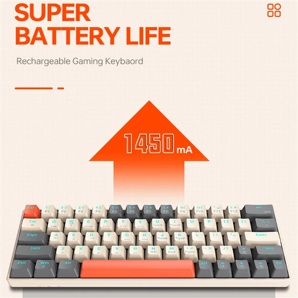 T-WOLF T30 Mechanical Keyboard Wired + Wireless + Bluetooth-compatible 3-Mode RGB Gaming Keyboard 63 Keys - Mix Color - 4