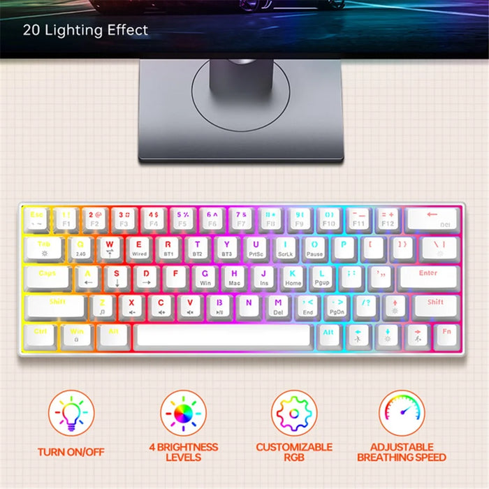 T-WOLF T30 Mechanical Keyboard Wired + Wireless + Bluetooth-compatible 3-Mode RGB Gaming Keyboard 63 Keys - Mix Color - 5