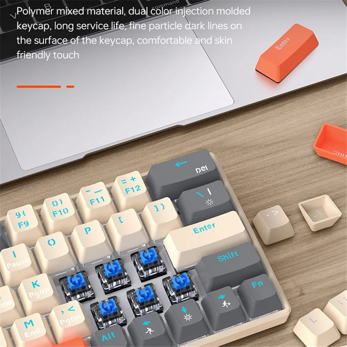 T-WOLF T30 Mechanical Keyboard Wired + Wireless + Bluetooth-compatible 3-Mode RGB Gaming Keyboard 63 Keys - Mix Color - 6