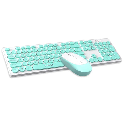 T-WOLF TF770 Wireless Keyboard and Mouse Combo 104 Key Low-Noise Keyboard with Cute Keycaps - Baby Blue - 1