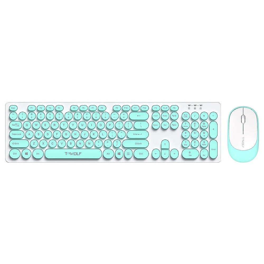 T-WOLF TF770 Wireless Keyboard and Mouse Combo 104 Key Low-Noise Keyboard with Cute Keycaps - Baby Blue - 3