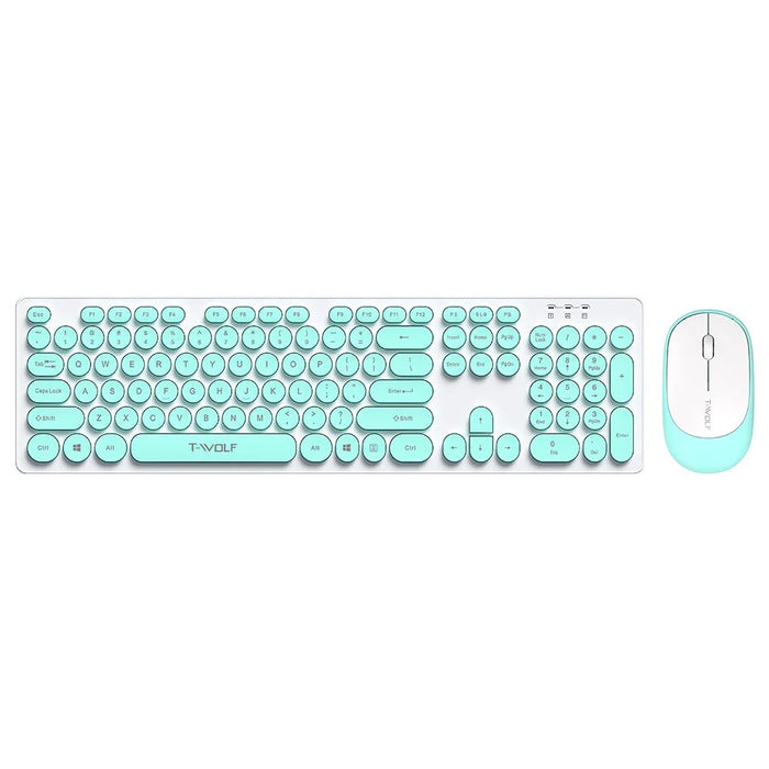 T-WOLF TF770 Wireless Keyboard and Mouse Combo 104 Key Low-Noise Keyboard with Cute Keycaps - Baby Blue - 3