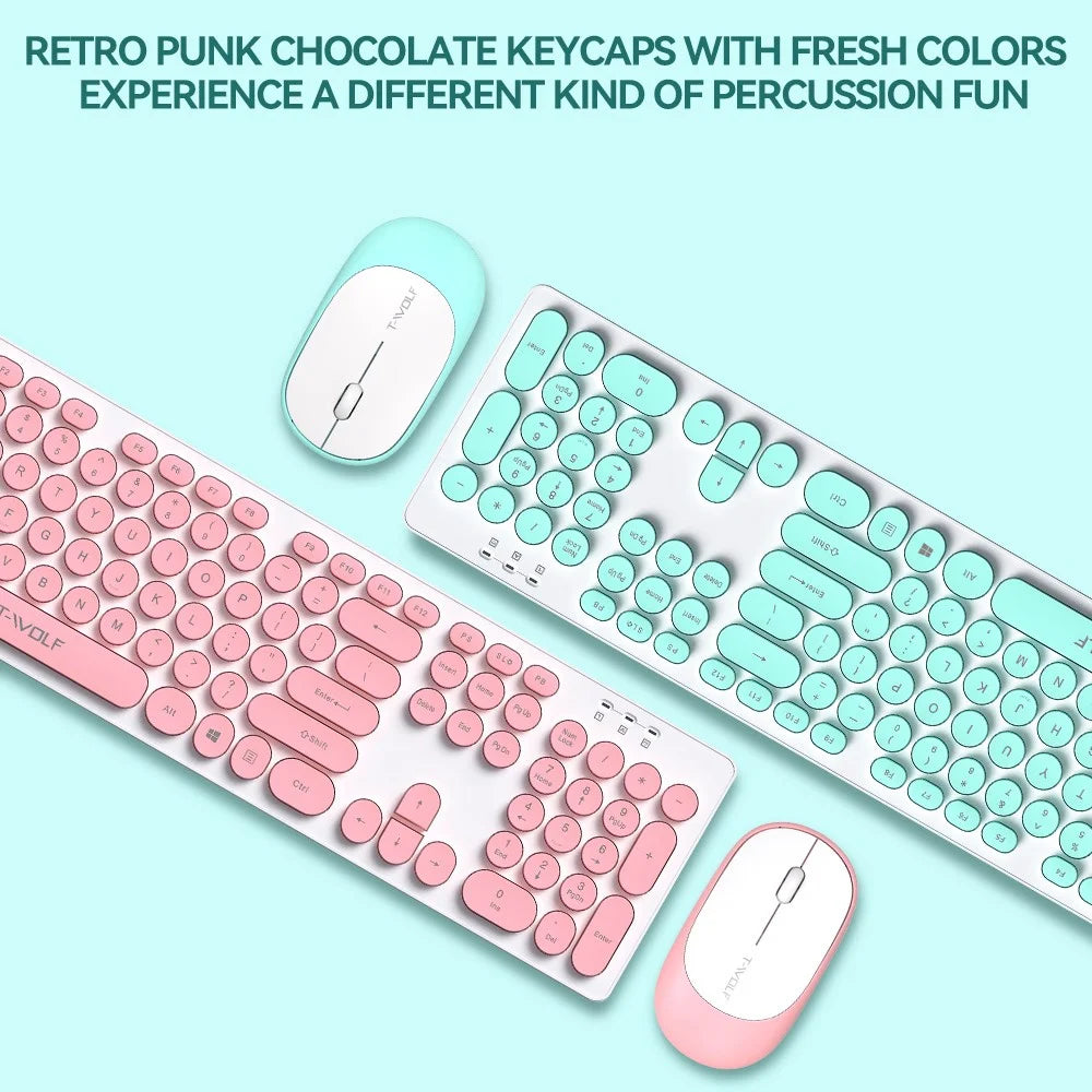 T-WOLF TF770 Wireless Keyboard and Mouse Combo 104 Key Low-Noise Keyboard with Cute Keycaps - Baby Blue - 4