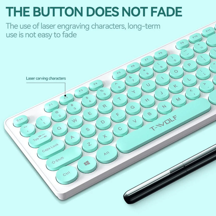 T-WOLF TF770 Wireless Keyboard and Mouse Combo 104 Key Low-Noise Keyboard with Cute Keycaps - Baby Blue - 6