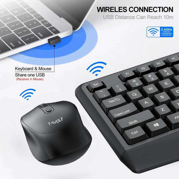 T-WOLF TF100 Wireless Gaming Keyboard Mouse Combo 104 Keys Quiet Keyboard for Computer, PC, Laptop - 6