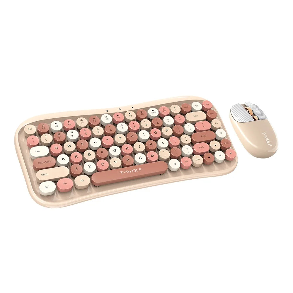 T-WOLF TF660 Bluetooth5.0 / 2.4G Dual Mode Wireless Keyboard Mouse Set Round Keycap Keyboard - Pink - 1
