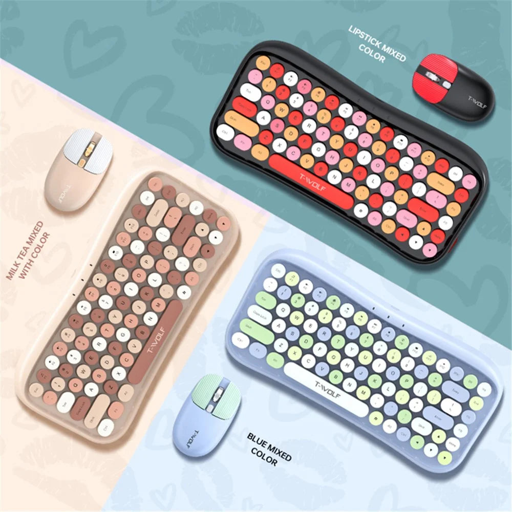 T-WOLF TF660 Bluetooth5.0 / 2.4G Dual Mode Wireless Keyboard Mouse Set Round Keycap Keyboard - Pink - 3