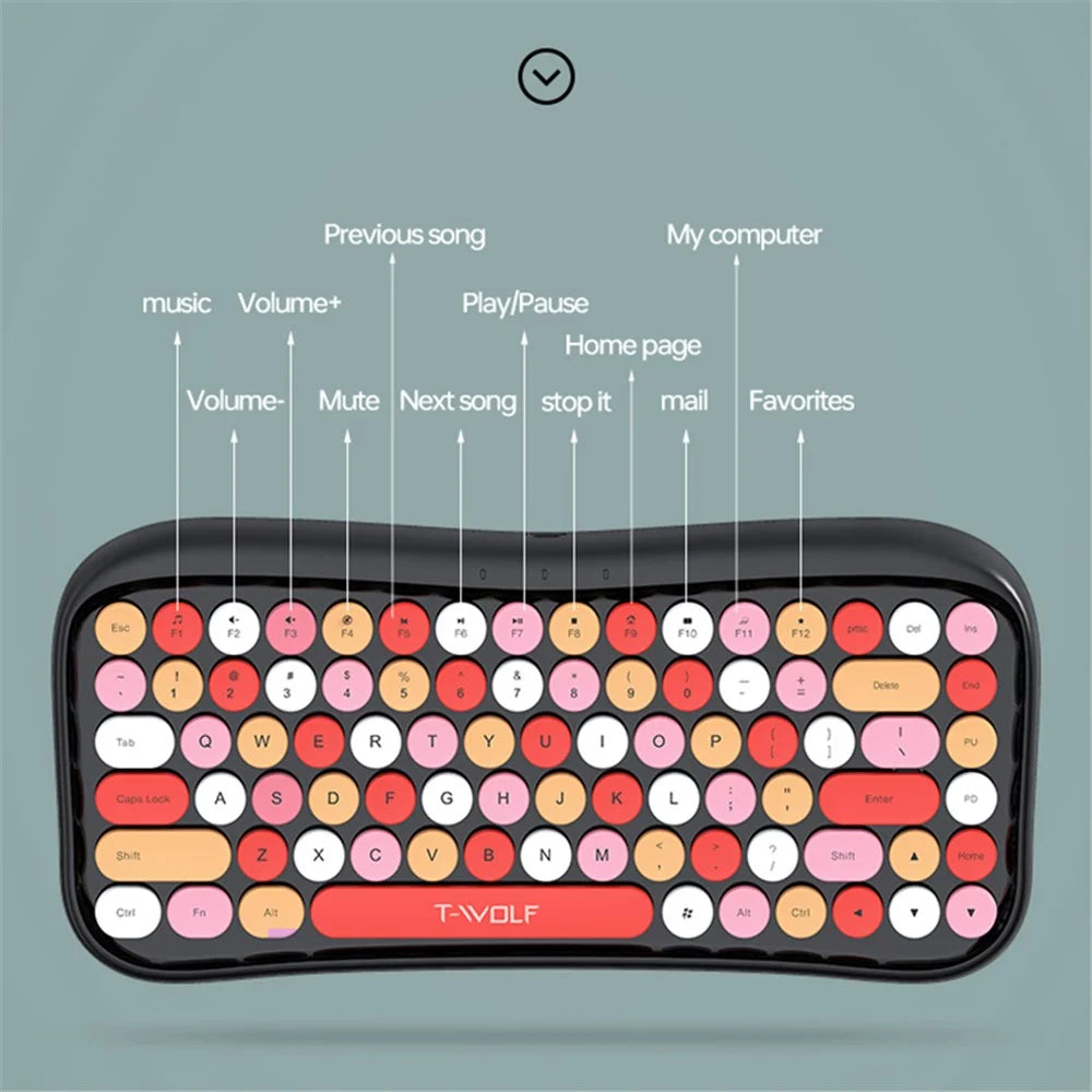 T-WOLF TF660 Bluetooth5.0 / 2.4G Dual Mode Wireless Keyboard Mouse Set Round Keycap Keyboard - Pink - 4