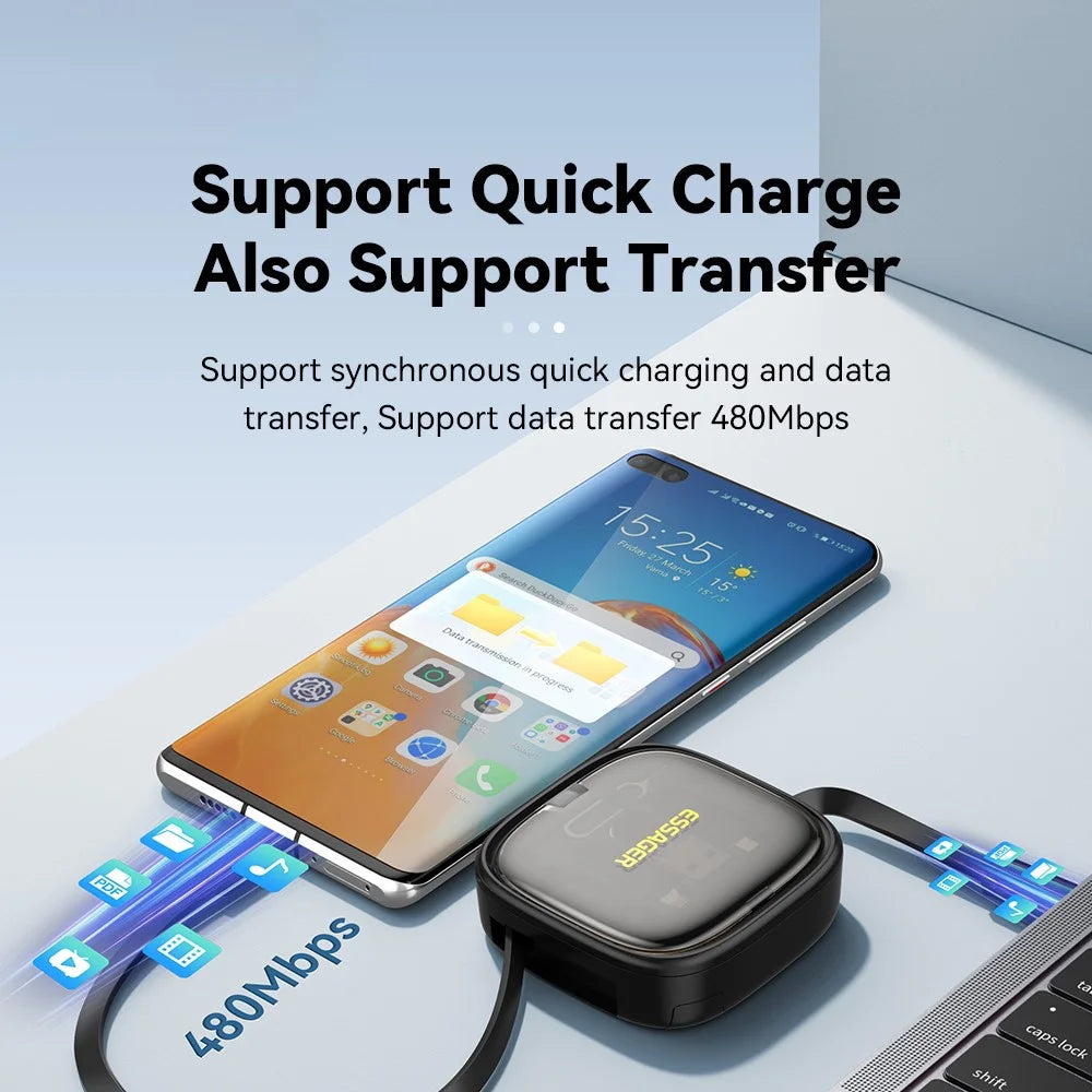 ESSAGER Integrated USB-C Adapter Cable Kit Charging Cable Case Convertor Contains Card Slot Phone Holder Design for Traveling - Black - 6