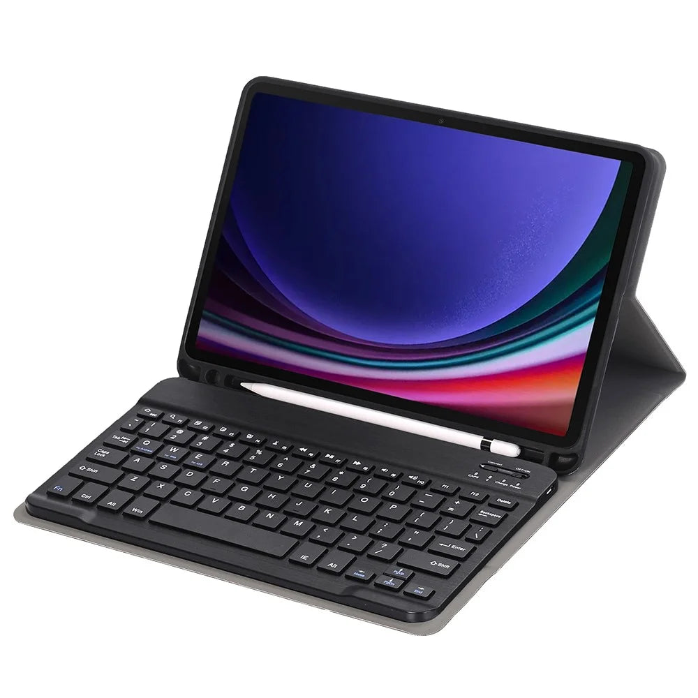 A710B For Samsung Galaxy Tab S9 X710 / X716B / X718U Bluetooth-compatible Keyboard Protective Case PU+TPU Flip Tablet Cover with Pen Slot - Black - 2