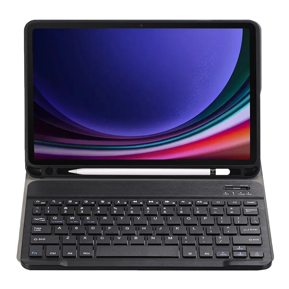 A710B For Samsung Galaxy Tab S9 X710 / X716B / X718U Bluetooth-compatible Keyboard Protective Case PU+TPU Flip Tablet Cover with Pen Slot - Black - 3