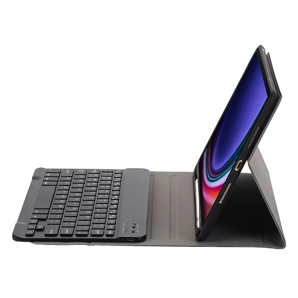 A710B For Samsung Galaxy Tab S9 X710 / X716B / X718U Bluetooth-compatible Keyboard Protective Case PU+TPU Flip Tablet Cover with Pen Slot - Black - 4