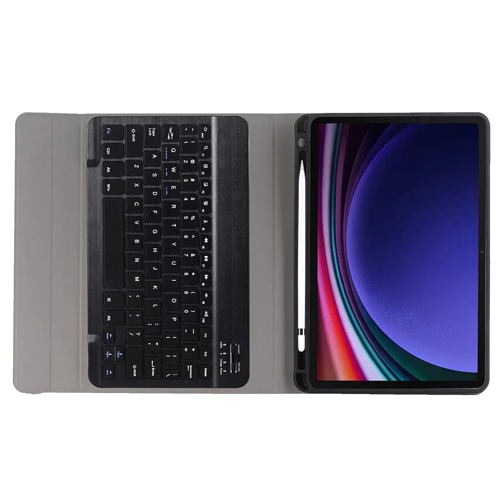 A710B For Samsung Galaxy Tab S9 X710 / X716B / X718U Bluetooth-compatible Keyboard Protective Case PU+TPU Flip Tablet Cover with Pen Slot - Black - 5