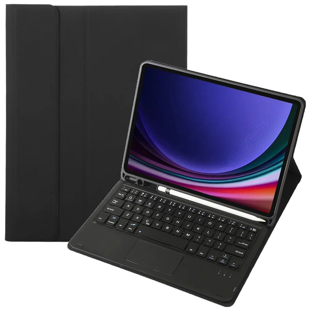 A710B-A For Samsung Galaxy Tab S9 X710 / X716B / S10 Lite / S10 FE / S9 FE PU Leather Cover with Touchpad Bluetooth-Compatible Keyboard - Black - 1