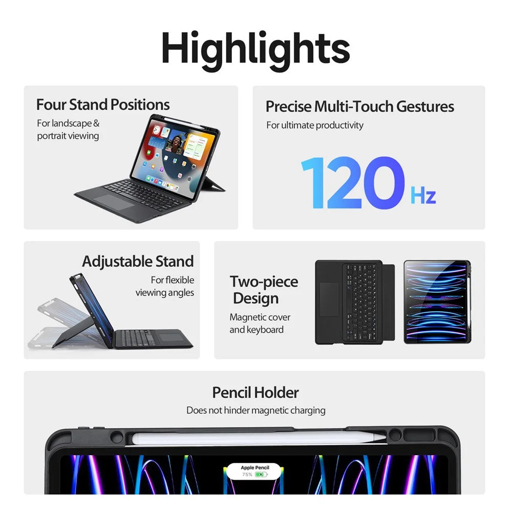 DUX DUCIS for iPad Pro 12.9 (2022)  /  (2021)  /  (2020) Detachable Bluetooth-compatible Keyboards Tablet Stand Leather Case with Touchpad - 4