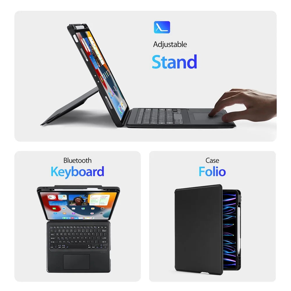 DUX DUCIS for iPad Pro 12.9 (2022)  /  (2021)  /  (2020) Detachable Bluetooth-compatible Keyboards Tablet Stand Leather Case with Touchpad - 5