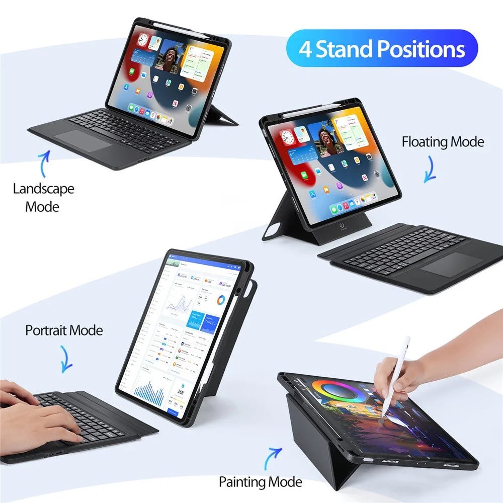 DUX DUCIS for iPad Pro 12.9 (2022)  /  (2021)  /  (2020) Detachable Bluetooth-compatible Keyboards Tablet Stand Leather Case with Touchpad - 7