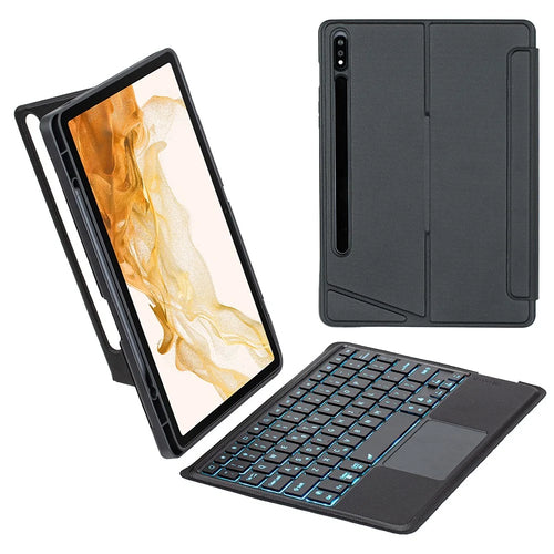 T870B-AS for Samsung Galaxy Tab S7 T870 T875  /  S8 X700 X706 2 in 1 Bluetooth-compatible Keyboard Tablet Stand Case with Pen Slot  /  Touchpad  /  Backlight - 1