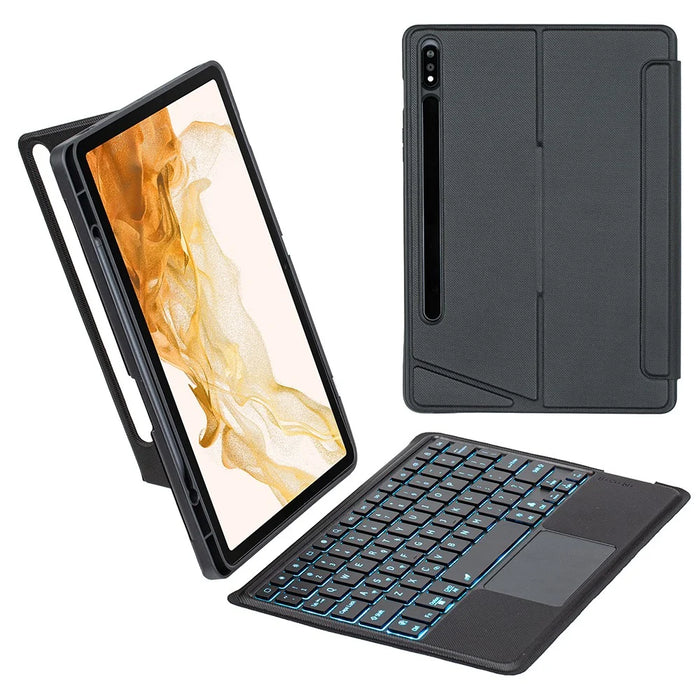 T870B-AS for Samsung Galaxy Tab S7 T870 T875  /  S8 X700 X706 2 in 1 Bluetooth-compatible Keyboard Tablet Stand Case with Pen Slot  /  Touchpad  /  Backlight - 1