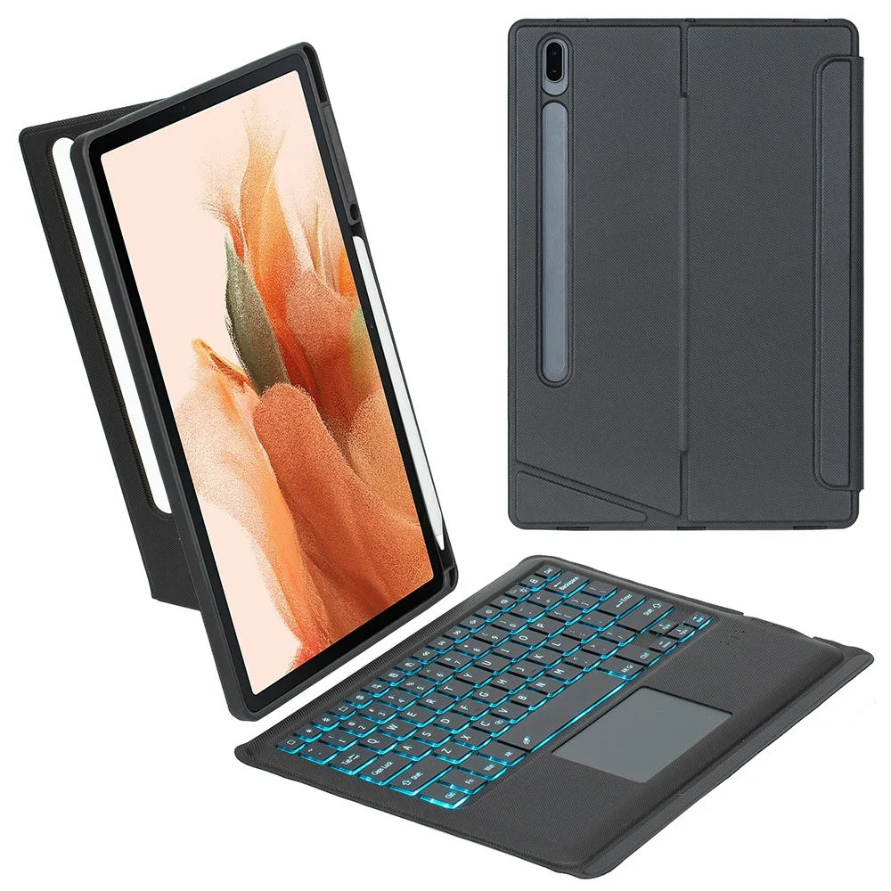 T970B-AS for Samsung Galaxy Tab S7+ T970  /  S7 FE T730  /  S8+ X800 Detachable Bluetooth-compatible Keyboard Smart Tablet Case with Touchpad  /  Backlight - 1