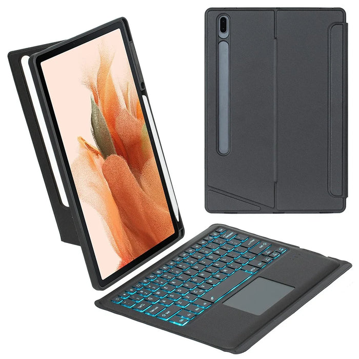 T970B-AS for Samsung Galaxy Tab S7+ T970  /  S7 FE T730  /  S8+ X800 Detachable Bluetooth-compatible Keyboard Smart Tablet Case with Touchpad  /  Backlight - 1