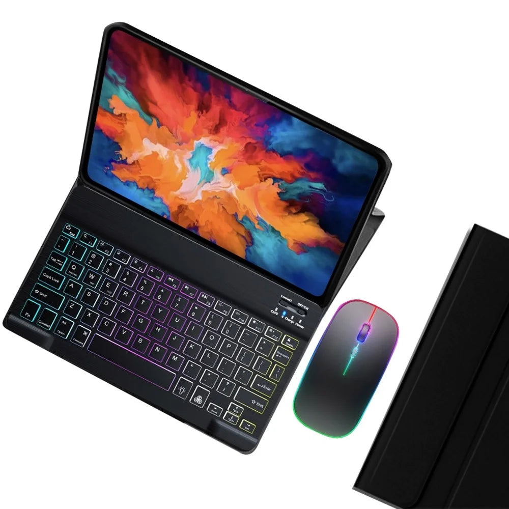 For Lenovo Tab P11 TB-J606F / L Backlight 2 in 1 Bluetooth-compatible Keyboard Tablet Case Stand with Mouse - Black - 1