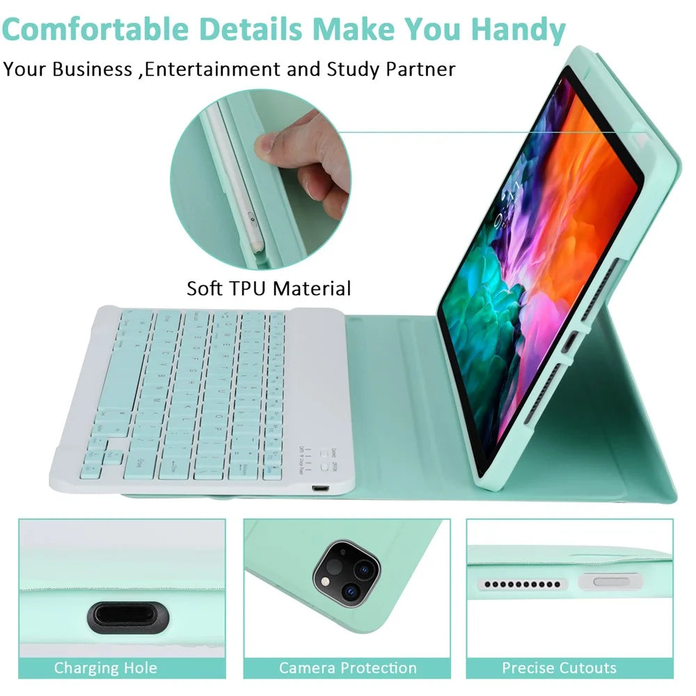 SK-3016 For iPad Air 11 (2026) / (2025) / (2024) / Pro 11 (2020) / (2021) / (2022) / (2018)  / Air (2020) / (2022) Bluetooth-Compatible Keyboard Case - Green - 3
