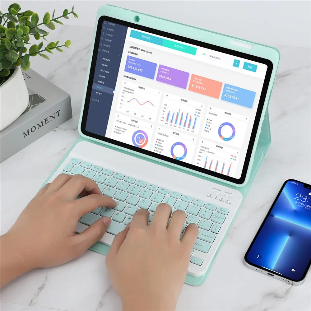 SK-3016 For iPad Air 11 (2026) / (2025) / (2024) / Pro 11 (2020) / (2021) / (2022) / (2018)  / Air (2020) / (2022) Bluetooth-Compatible Keyboard Case - Green - 7