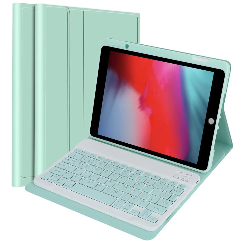 SK-3012 For iPad Air 10.5 inch (2019) / Pro 10.5-inch (2017) / iPad 10.2 (2021) / (2019) / (2020) Bluetooth-compatible Keyboard Tablet Case PU+TPU Protective Cover - Green - 1